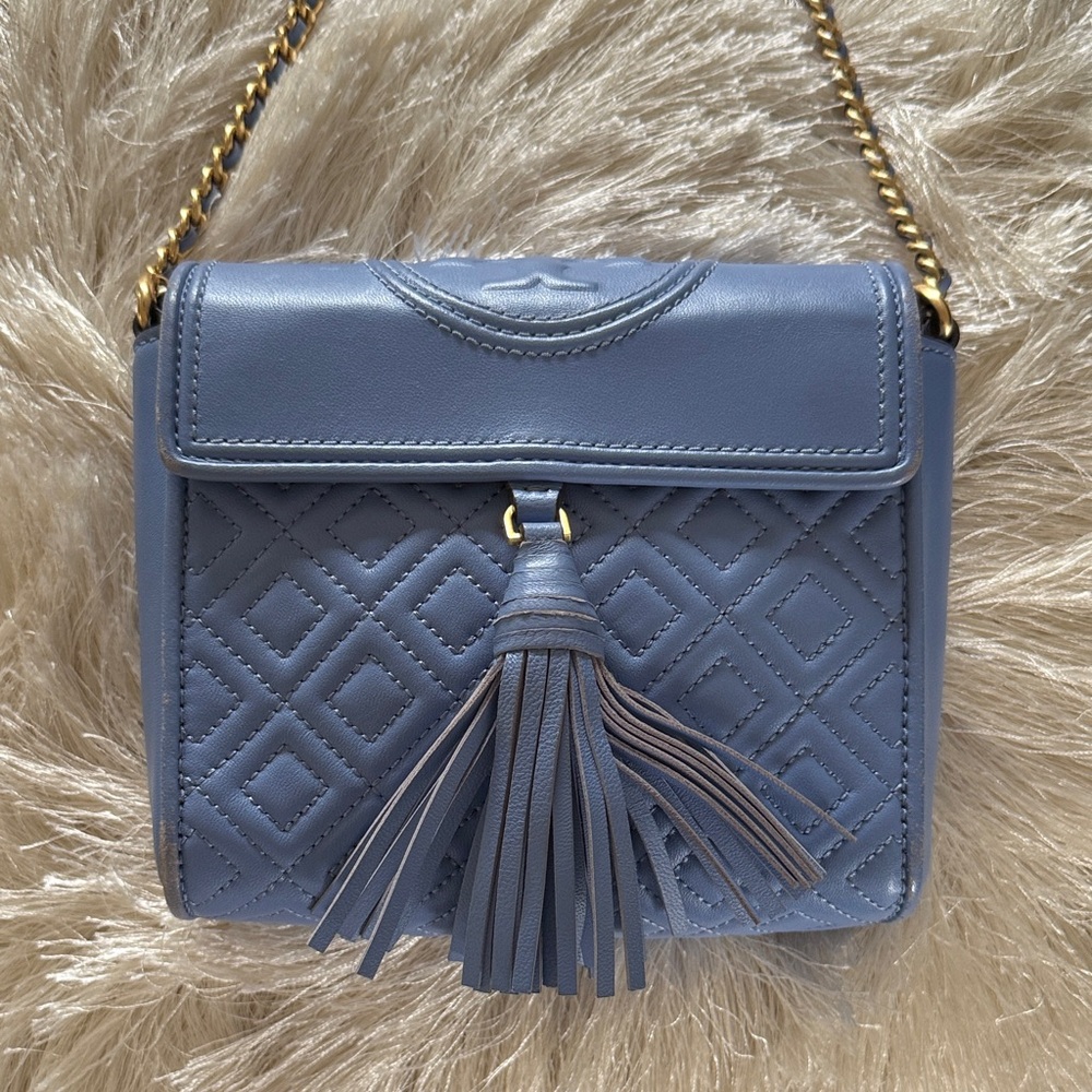 Blue Quilted Tassel Crossbody Bag